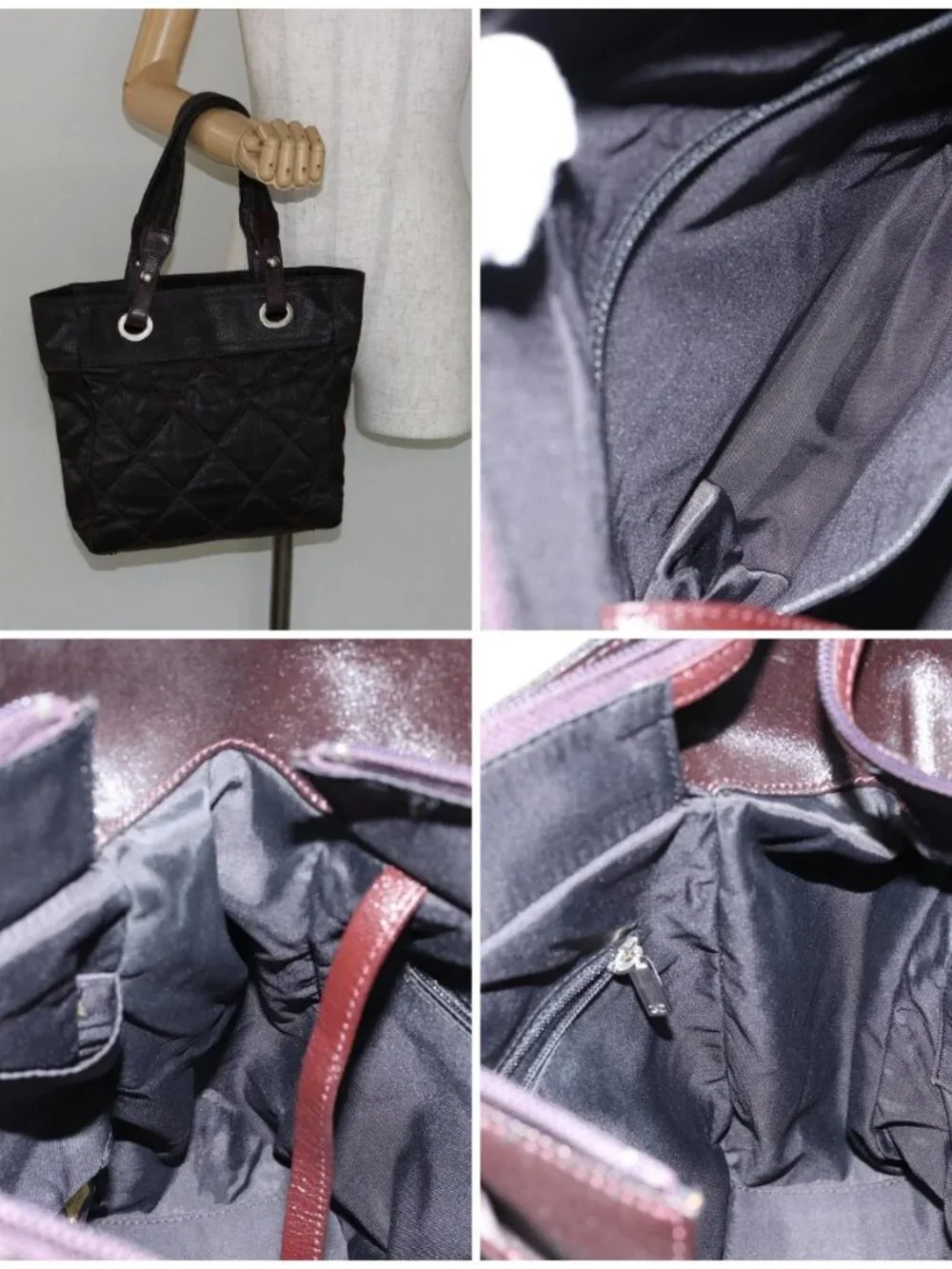 CHANEL Paris Biarritz Tote Bag Coated Canvas Dark Brown Silver CC Auth bs29897